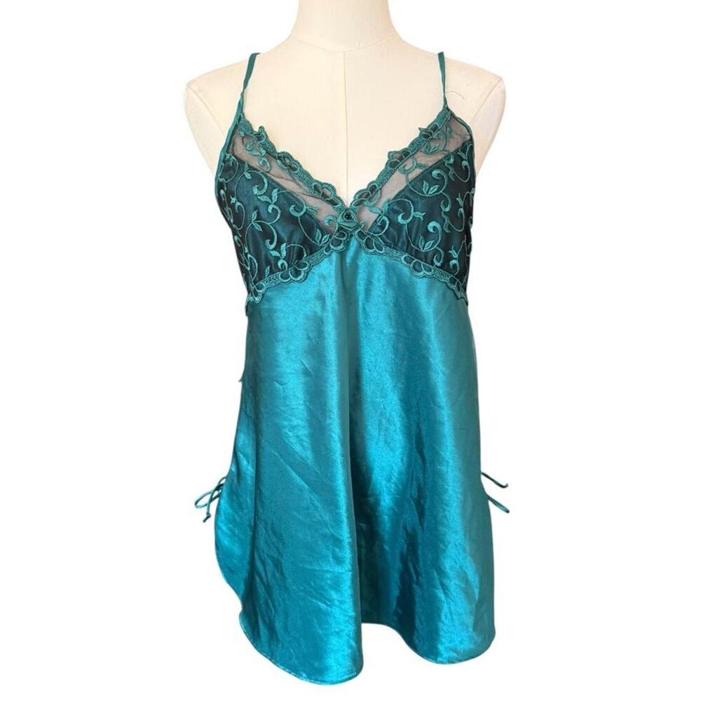 Y2k teal satin slip top